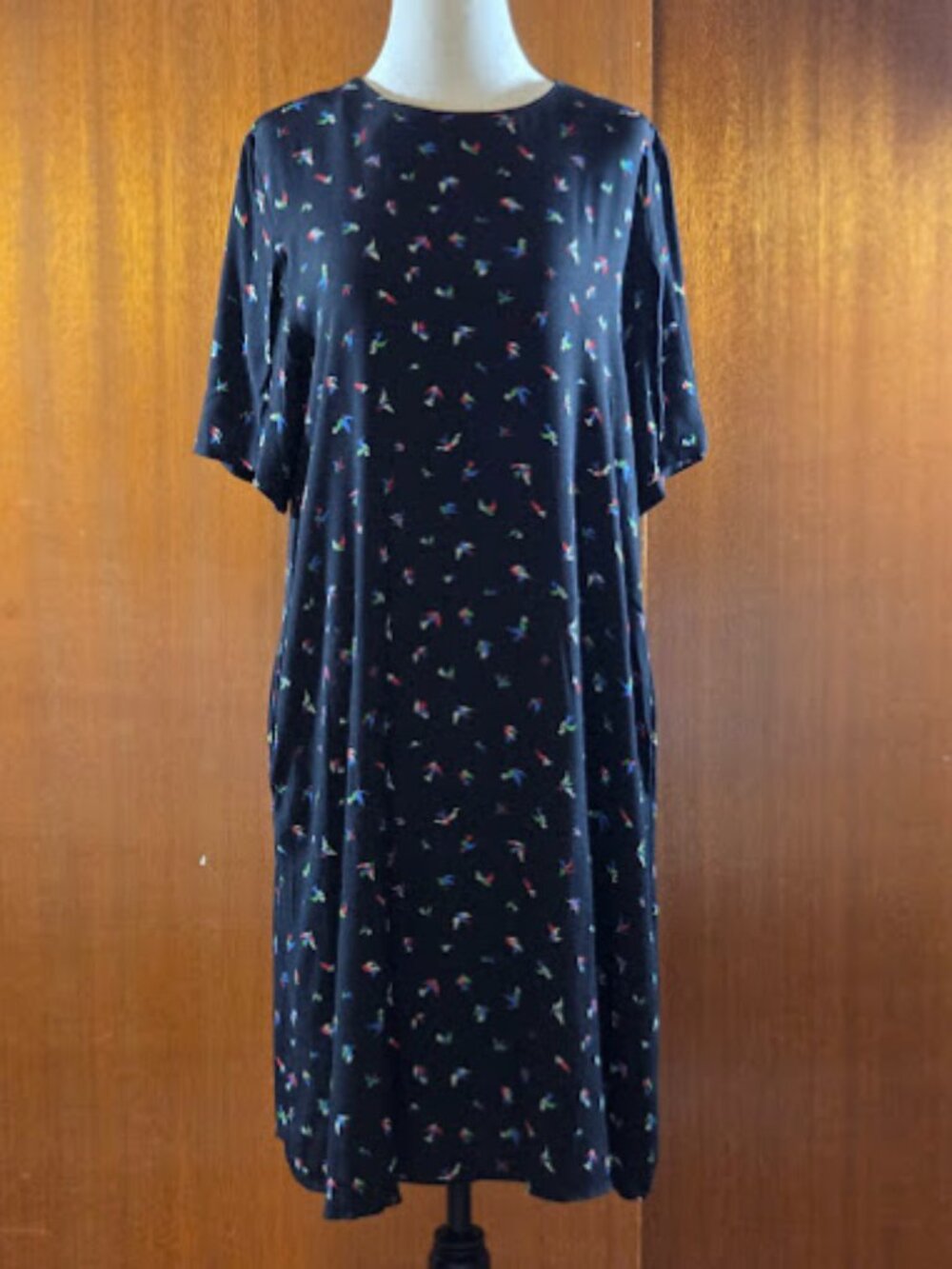 & Other Stories Stockholm Atelier Black Bird Print Crepe Shift Dress - 4
